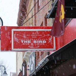 The Bird Bar & Grill exterior in downtown Mt. Pleasant, Michigan.