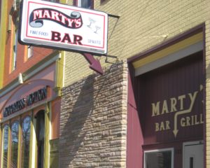 Marty's Bar exterior in downtown Mt. Pleasant, Michigan.
