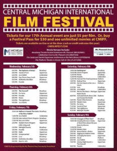 The Central Michigan International Film Festival's 2020 film schedule, locations, times, etc.