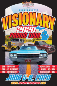 Back to the Bricks Promo Tour flyer featuring dates for the stops in Davison, Mt. Pleasant, Boyne City, Cadillac and Muskegon. Visit www.backtothebricks;org for more information.