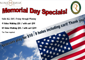 A flyer with information on Riverwood Resort's Memorial Day specials for 2020.
