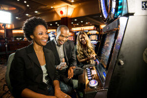 People playing the slot machines at the Casino.