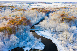Aerial shot of Isabella County Parks during the winter months.