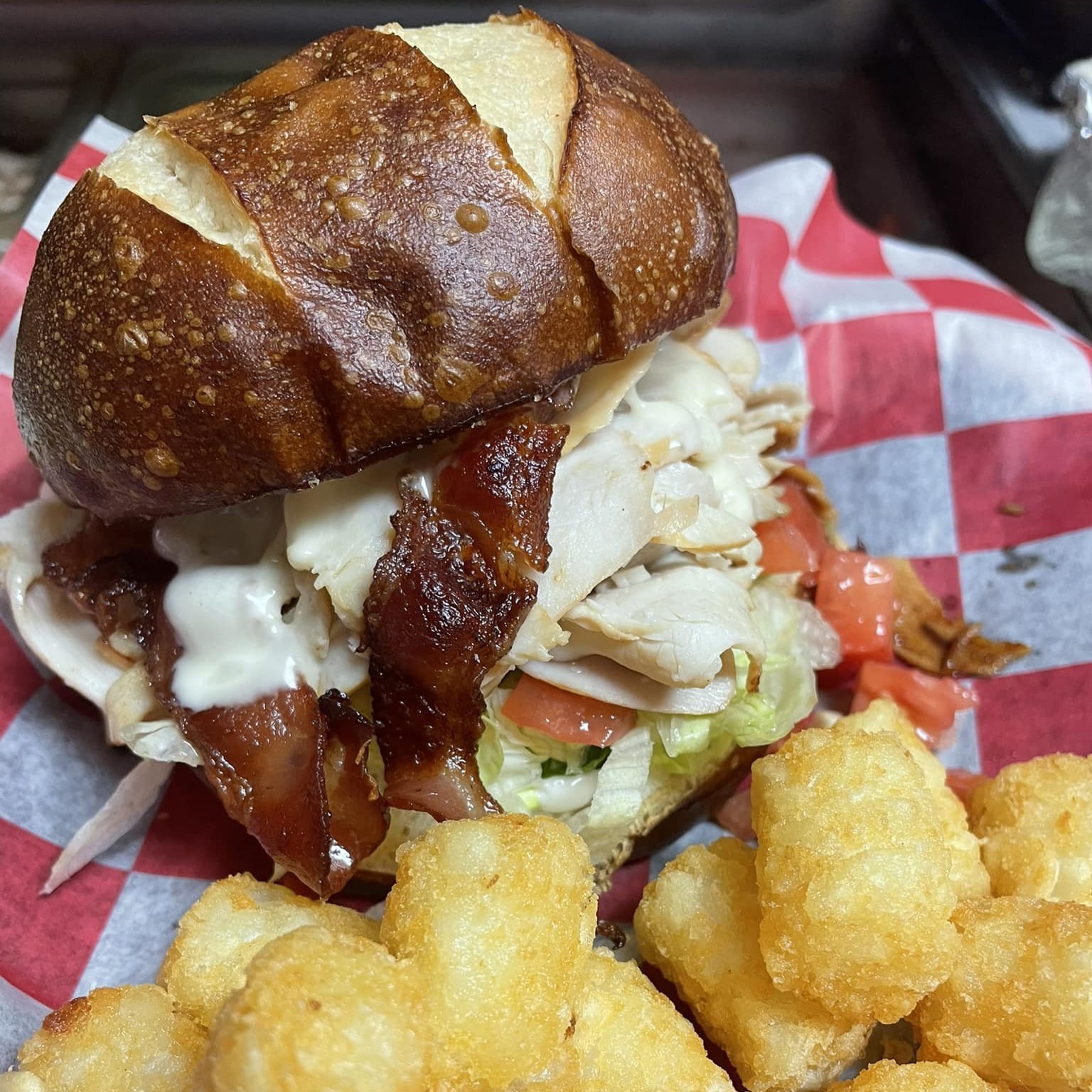 A sandwich and tater tots at the Barn Door.