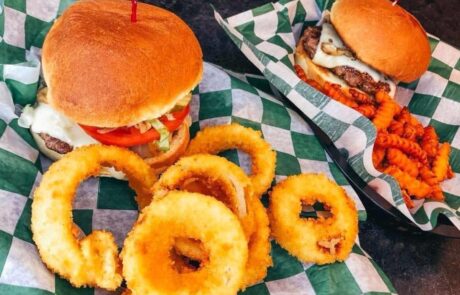 Freddie's Tavern burgers and onion rings.