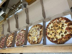 Various pizzas at Pisanello's Pizza.