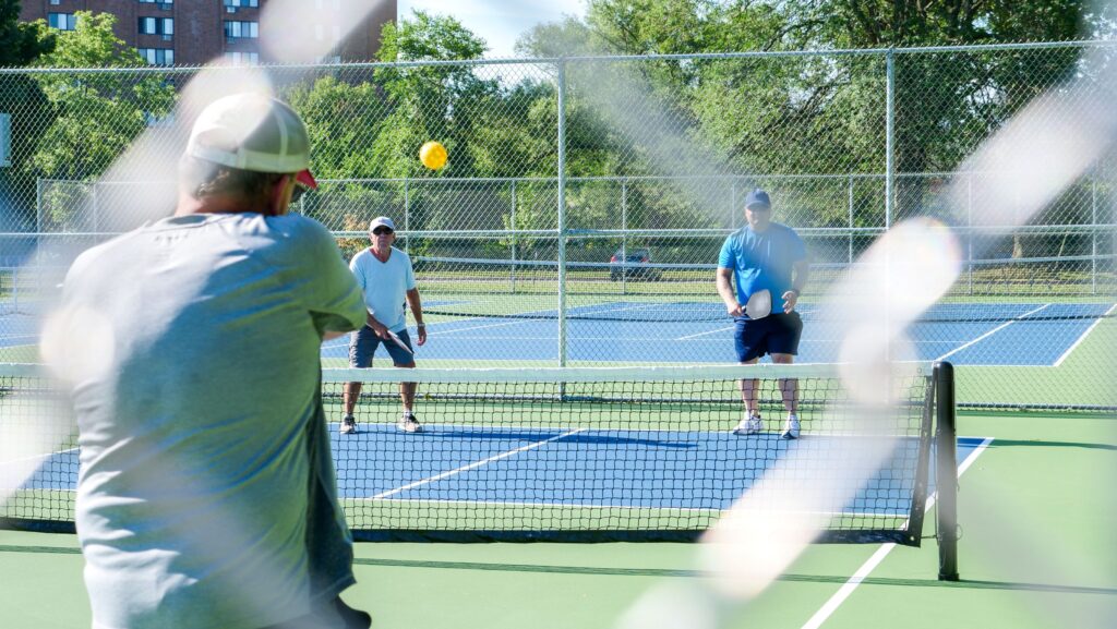 People playing Pickleball at Island Park.